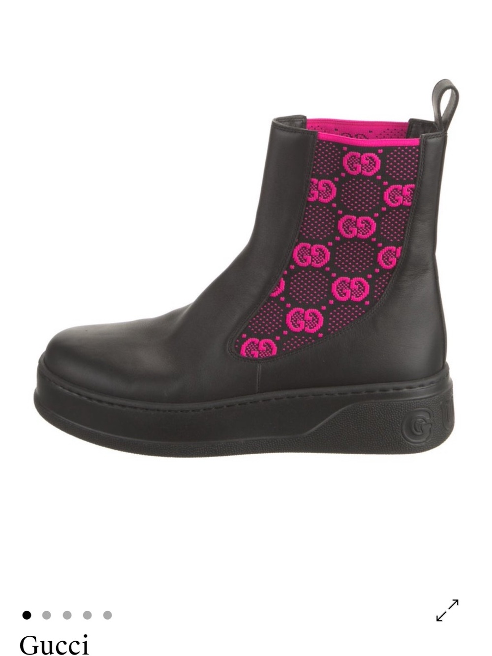 Gucci Black Leather Chelsea Boot with Hot Pink GG Panel